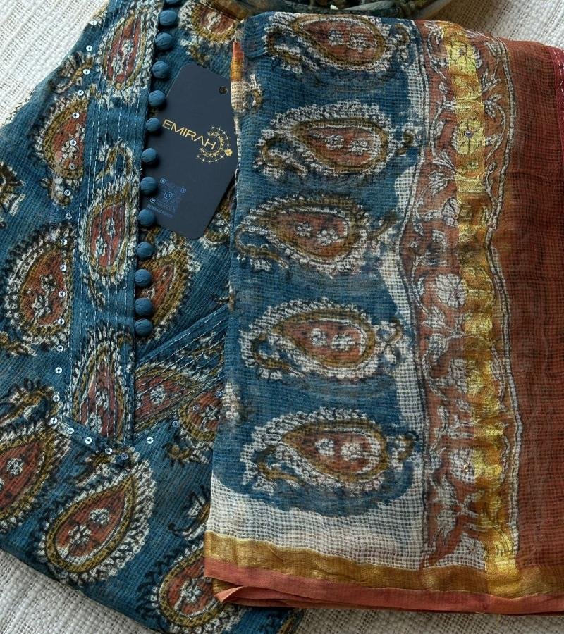 Exquisite Kota Doriya Salwar Suit with Cotton Bottom - Jet Black