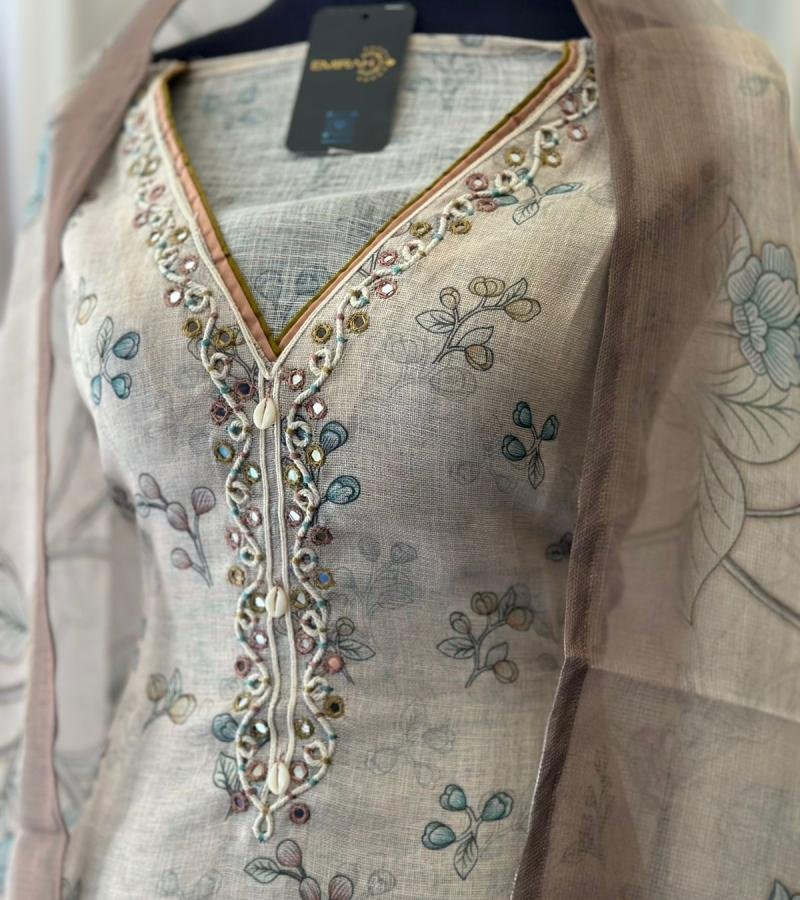 Charming Semi-Linen Salwar Suit  - Gold