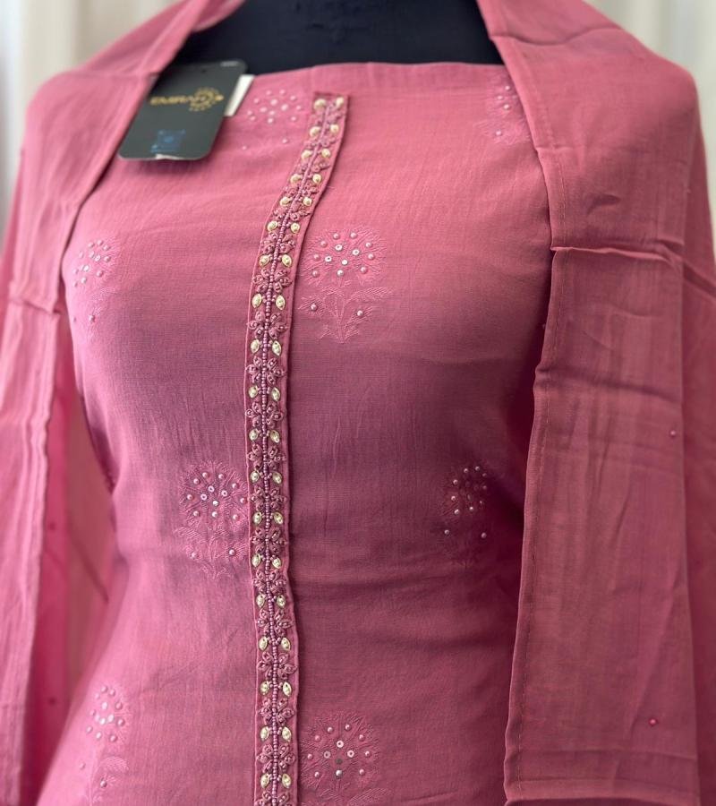 Stylish Chanderi Salwar Suit with Jamdani Weaving  - Jet Black