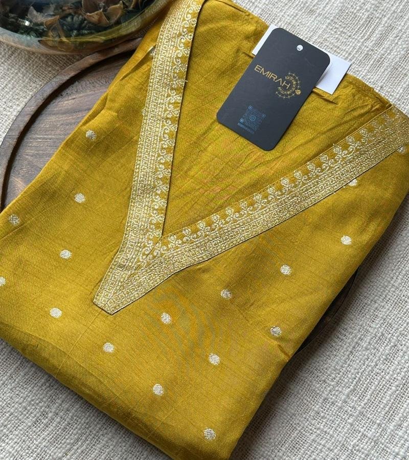 Elegant Mustard Banarasi Silk Salwar Suit  - Jet Black