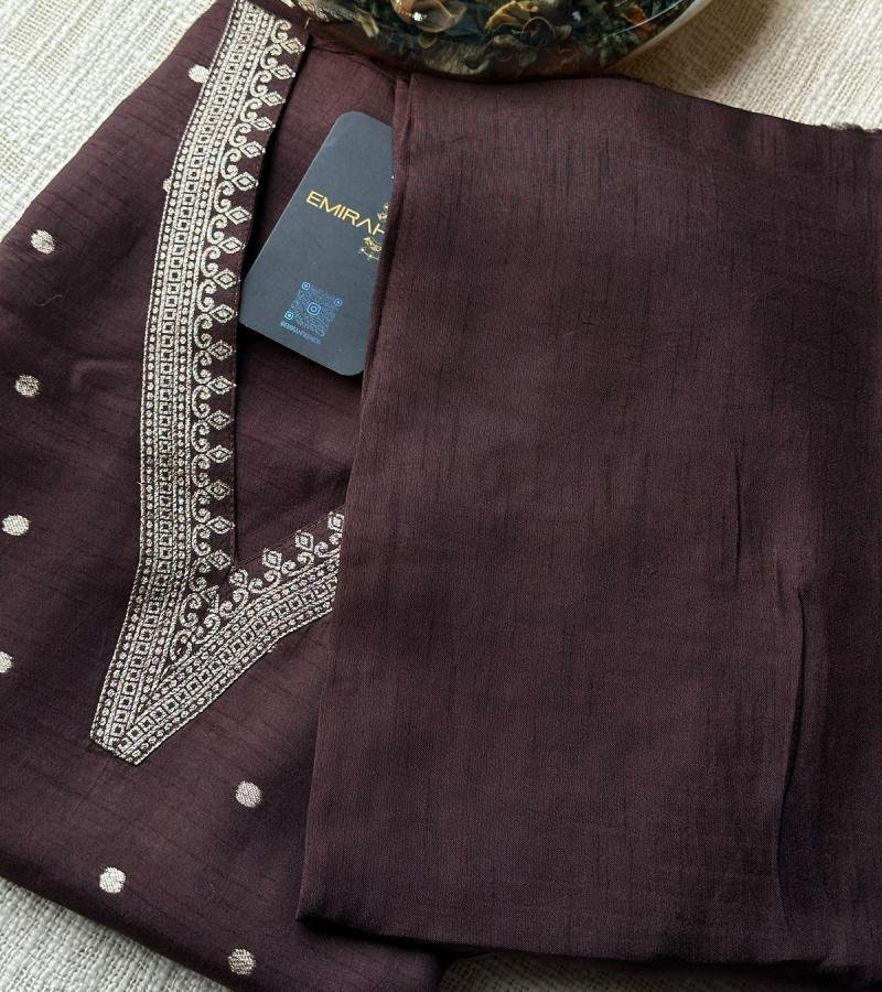 Rich Chocolate Brown Banarasi Silk Salwar Suit - Jet Black