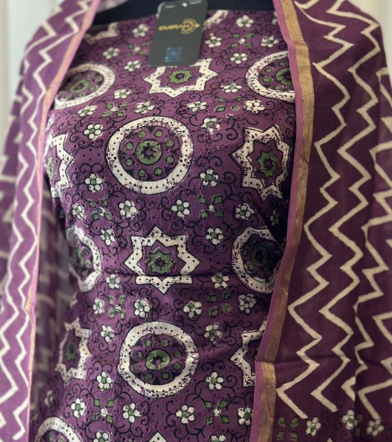 Intricately Designed Cotton Suit Set - Royal Blue