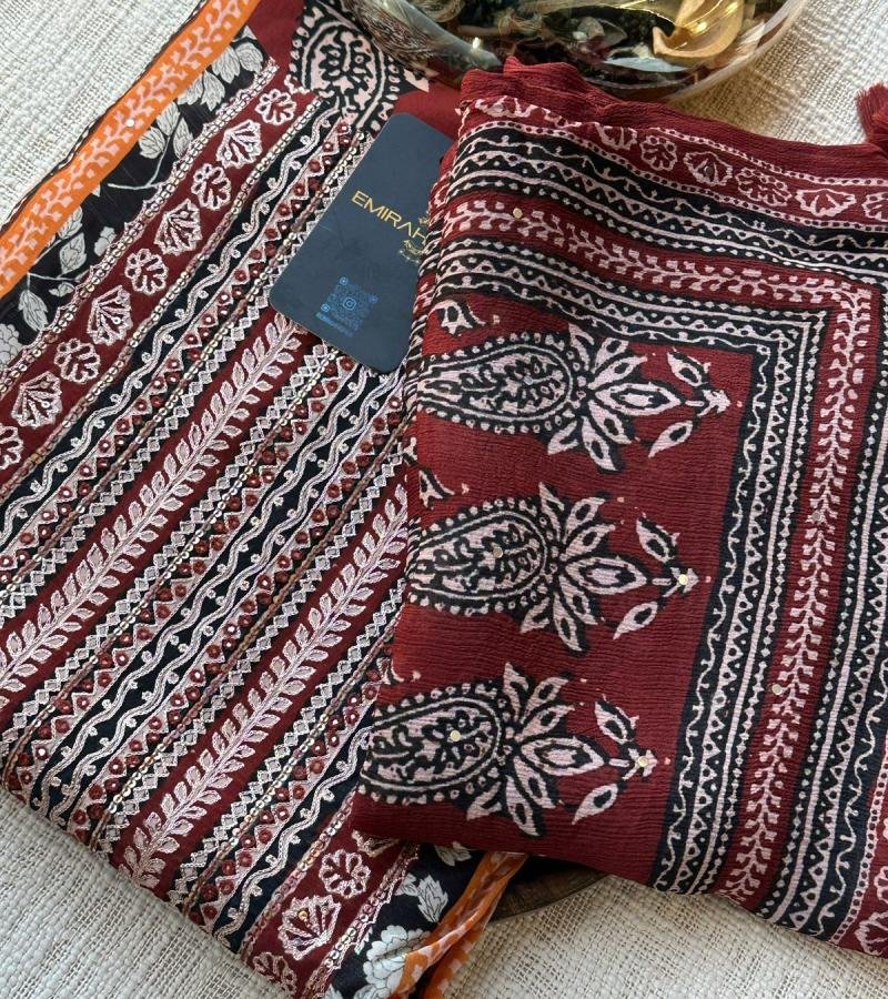 Intricately Printed Crepe Silk Suit - Royal Blue