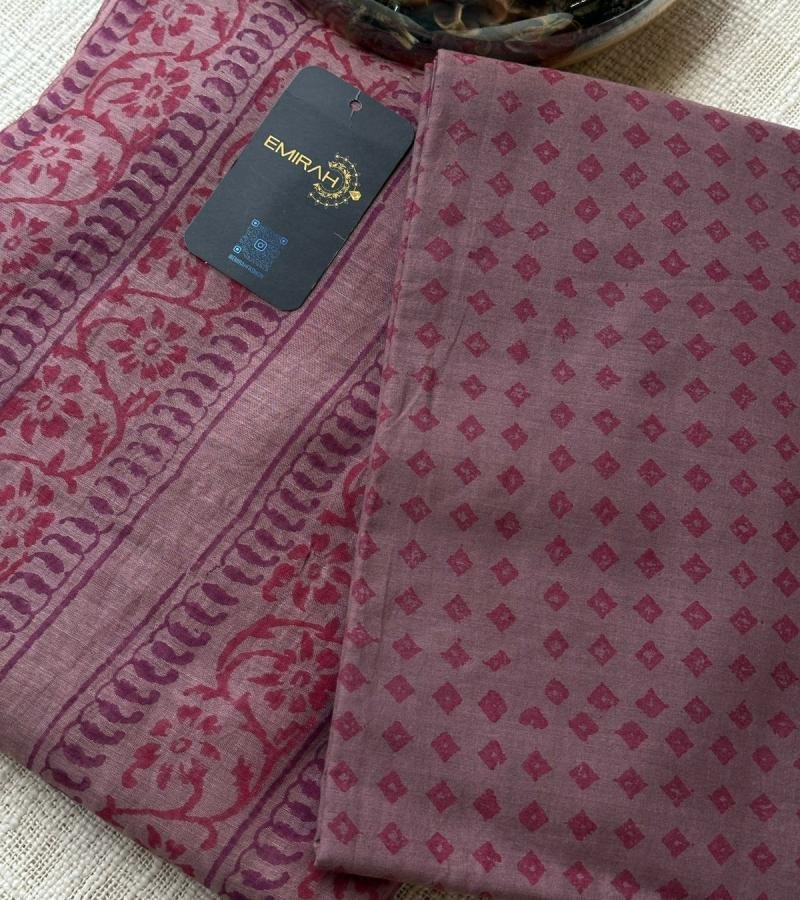 Premium Chanderi Suit with Block Print and Cotton Bottom - Royal Blue
