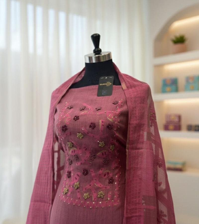 Premium Chanderi Suit with Embroidery and Sequin Work - Jet Black