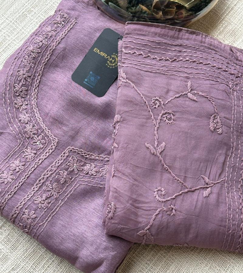 Malai Chanderi Unstitched Suit - Ruby Red