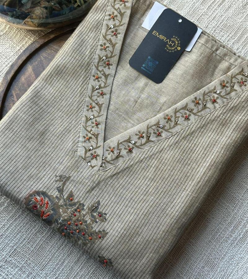 Silk Chanderi Suit with Embroidery - Emerald Green