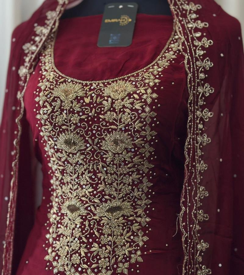 Organza Unstitched Suit - Emerald Green