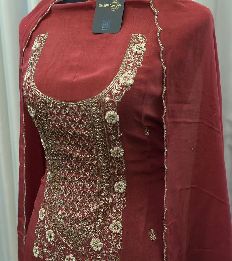 Radiant Crimson Embroidered Organza Suit - Gold