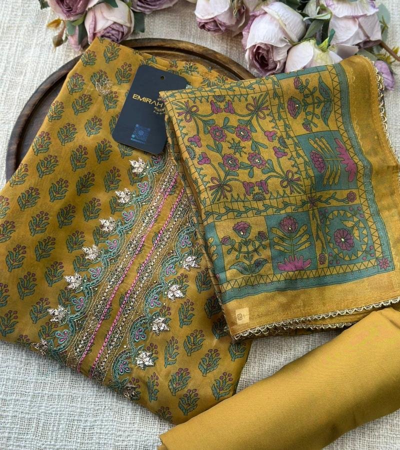 Elaborate Muslin Silk Paisley Suit - Emerald Green