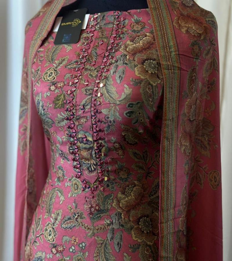 Botanical Muslin Silk Mirror-Work Suit - Royal Blue