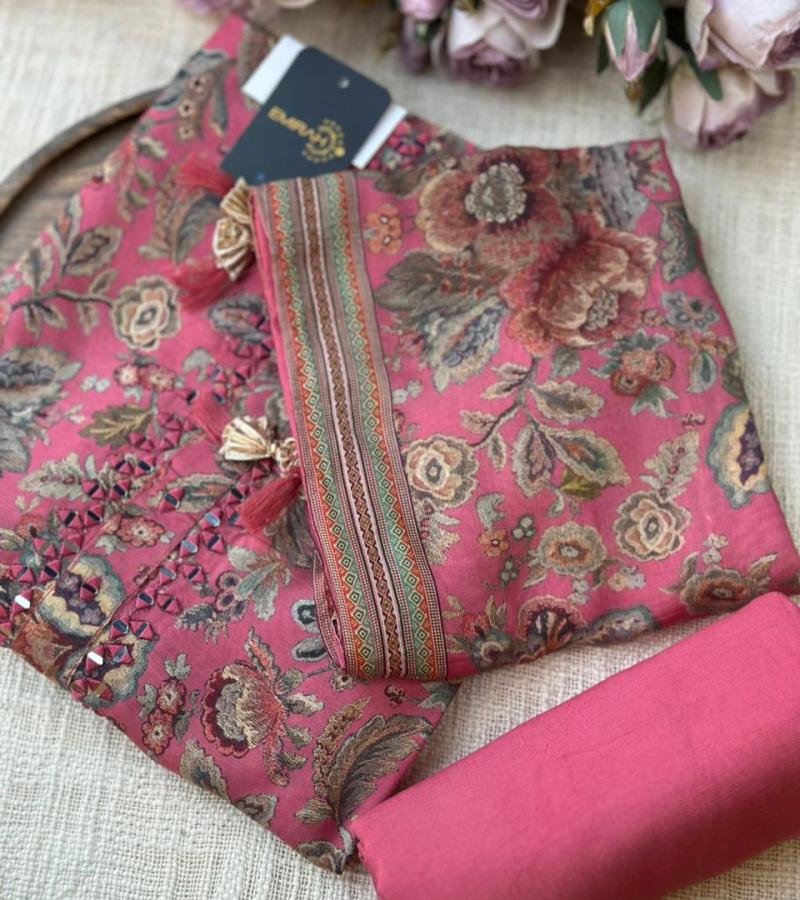 Botanical Muslin Silk Mirror-Work Suit - Royal Blue