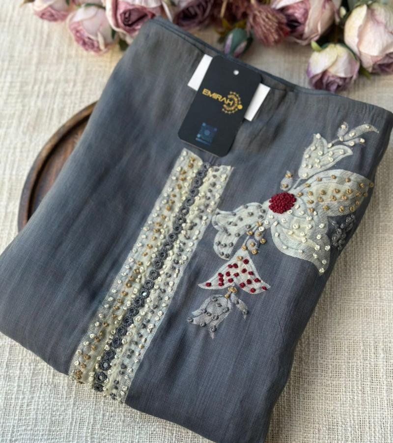 Royal Jamdani Weave Chanderi Suit - Jet Black