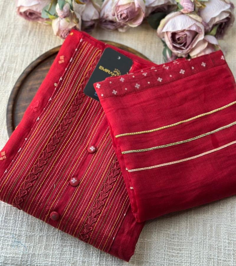 Elaborate Embroidered Mul Chanderi Suit - Gold