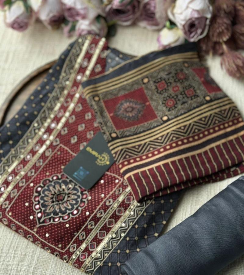 Botanical Printed Crepe Silk Suit - Jet Black