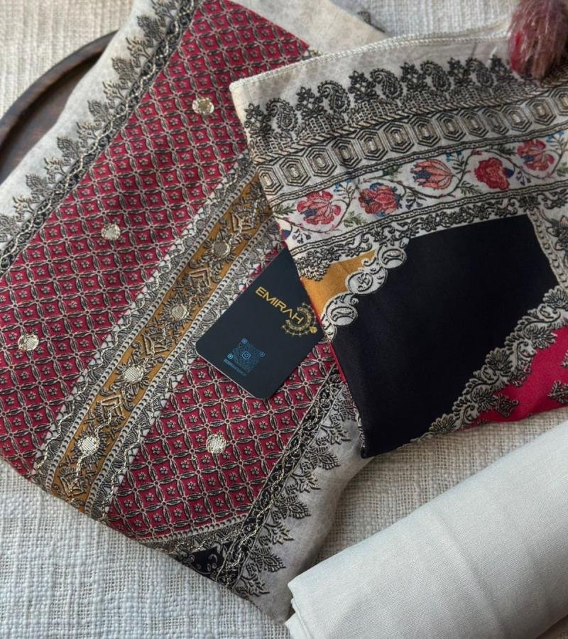 Heritage Embroidered Muslin Silk Suit - Emerald Green