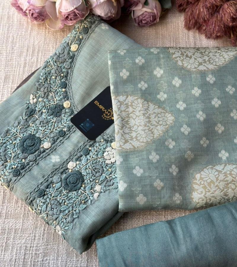 Radiant Floral Jamdani Chanderi Suit - Ruby Red