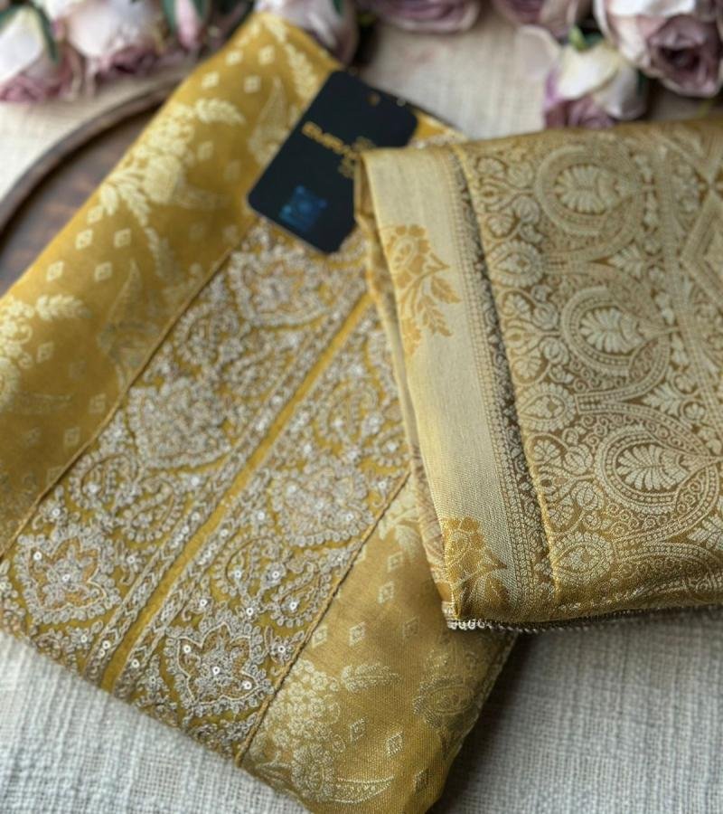 Elegant Woven Banarasi Silk Suit - Emerald Green