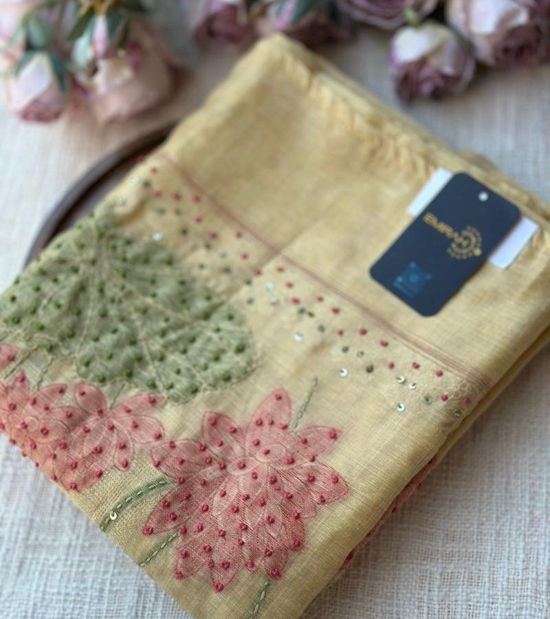 Elegant Rose Jamdani Chanderi Suit  - Gold