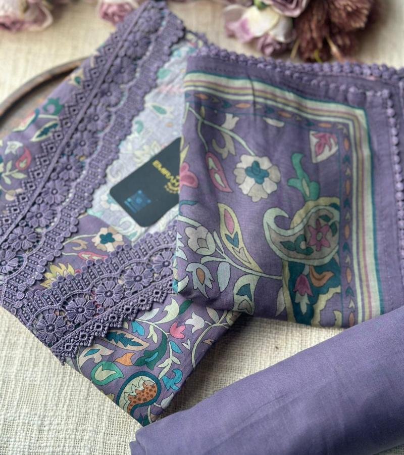 Graceful Lavender Muslin Suit  - Royal Blue