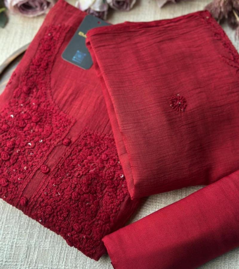 Elegant Mul Chanderi Embroidered Suit - Silver