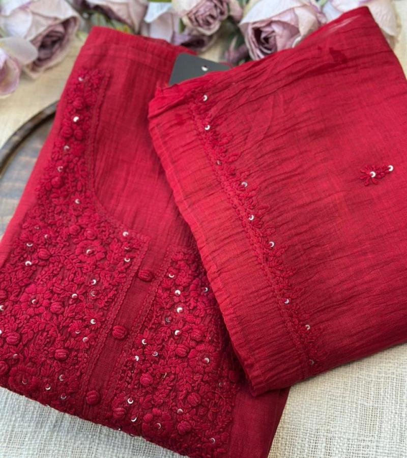 Elegant Mul Chanderi Embroidered Suit - Silver