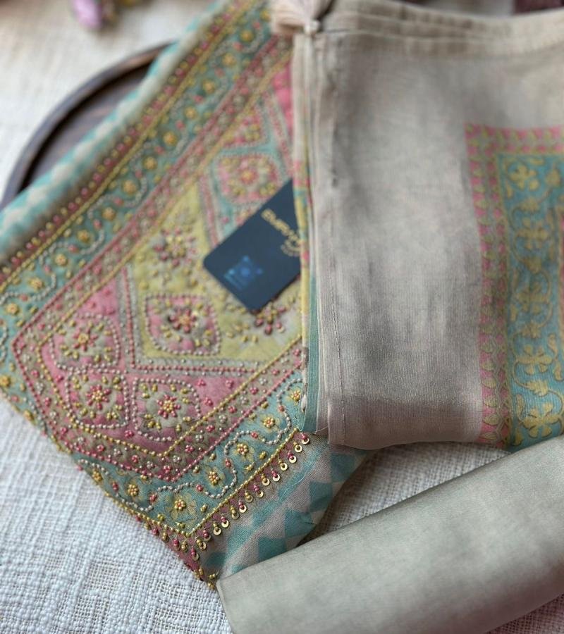 Graceful Tissue Suit with Intricate Detailing - Ruby Red