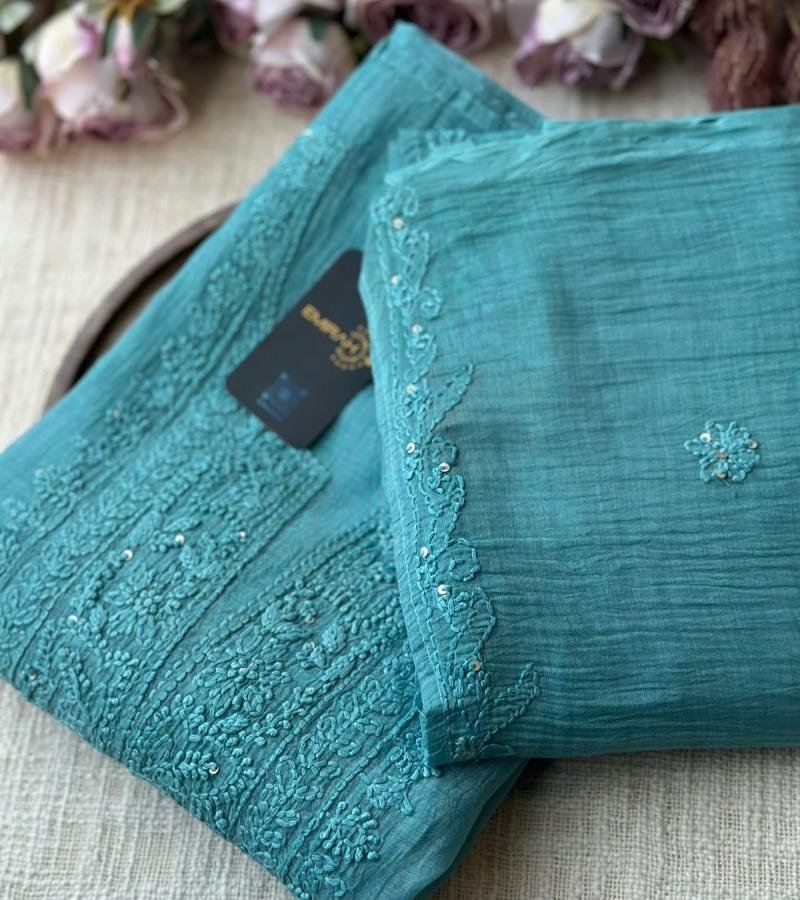 Graceful Handworked Mul Chanderi Suit with Tissue Salwar - Royal Blue