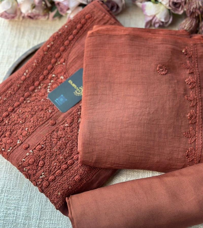 Graceful Handworked Mul Chanderi Suit with Tissue Salwar - Gold