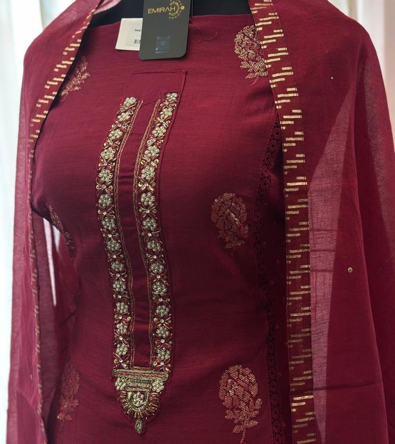 Elegant Handworked Mul Chanderi Suit - Royal Blue