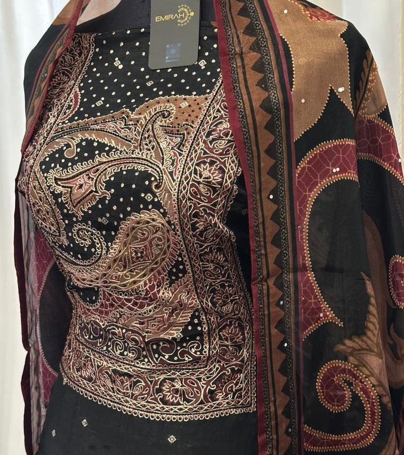 Royal Muslin Silk Suit with Intricate Embroidery - Rose Pink