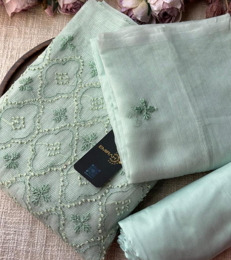 Elegant Net Kota Suit with Delicate Handwork - Ruby Red