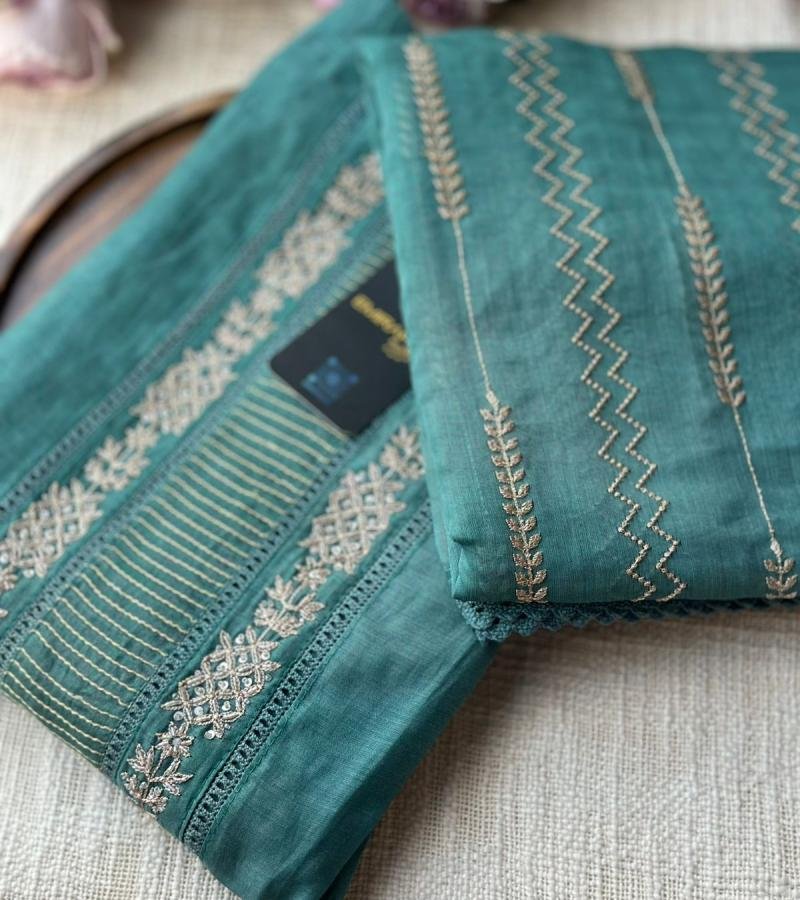 Graceful Embroidered Mul Chanderi Suit - Jet Black