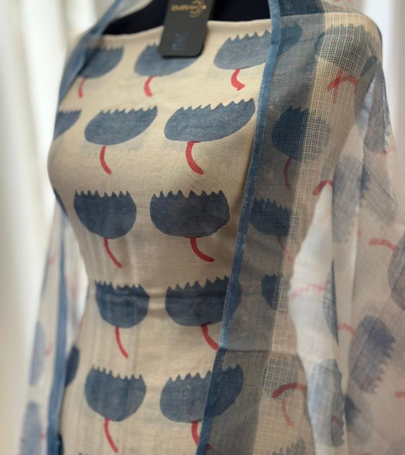 Elegant Printed Chanderi Suit - Silver