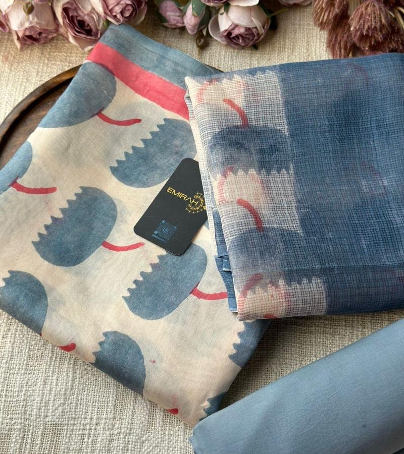 Elegant Printed Chanderi Suit - Silver