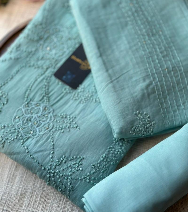  Elegant Mul Chanderi Embroidered Suit - Royal Blue