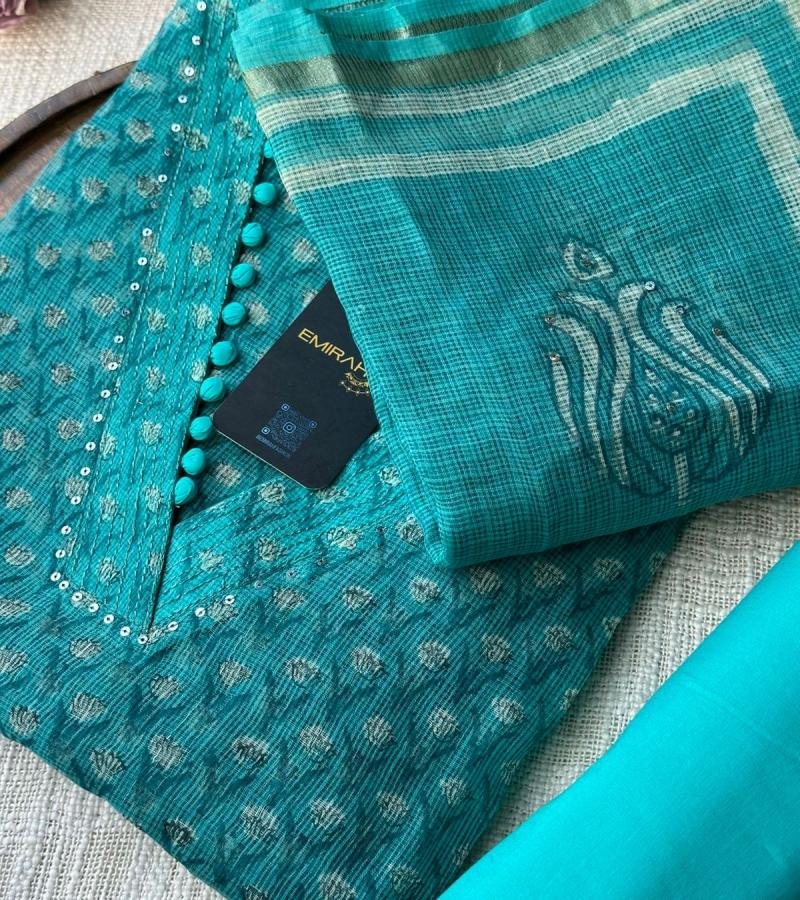 Elegant Kota Doriya Suit with Subtle Floral Weave - Jet Black