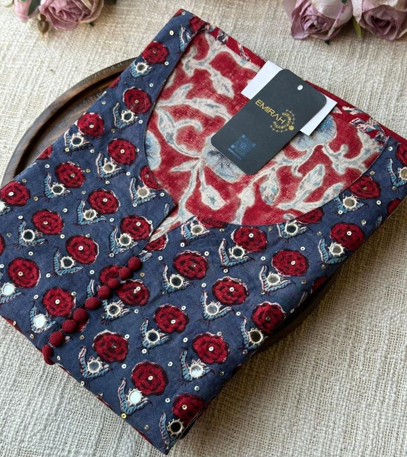 Floral Block Print Suit with Statement Dupatta - Ruby Red