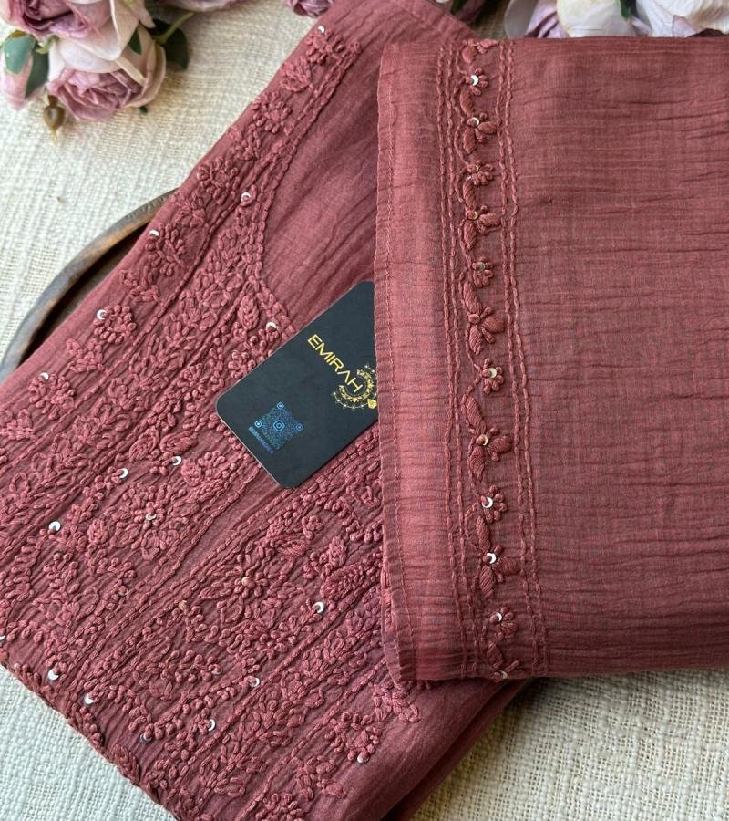 Mul Chanderi Suit with Intricate Embroidery - Rose Pink