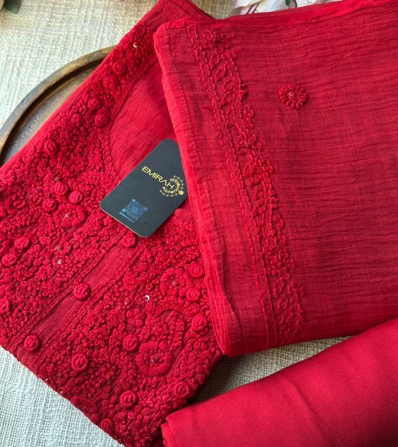 Mul Chanderi Suit with Intricate Embroidery - Emerald Green