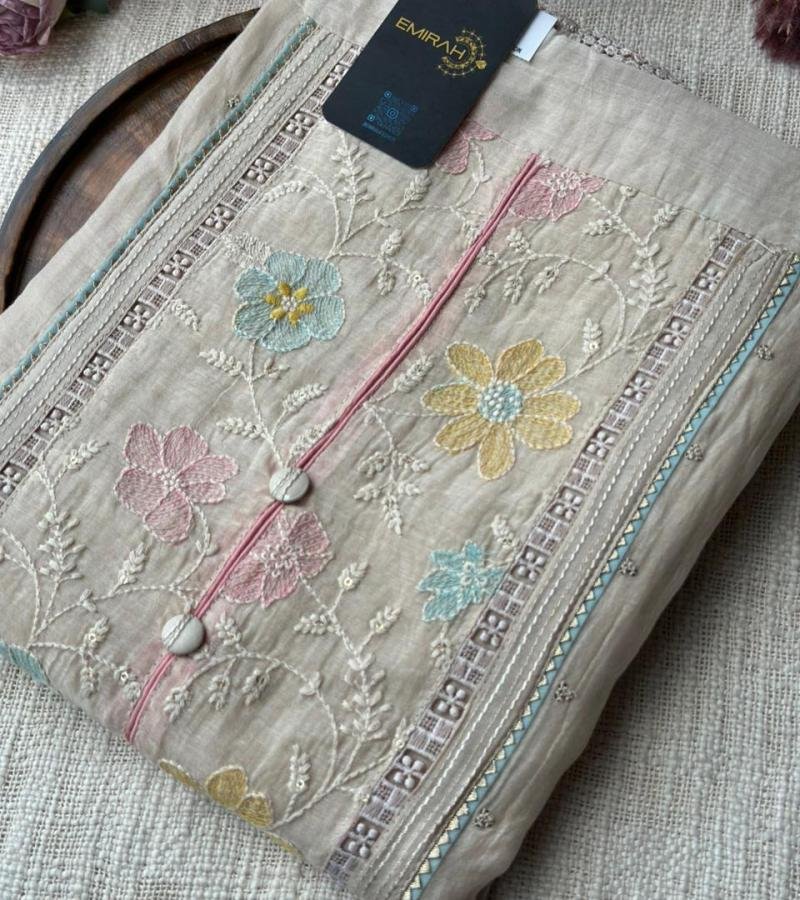  Pastel Charm Mul Chanderi Suit with Delicate Floral Embroidery - Gold