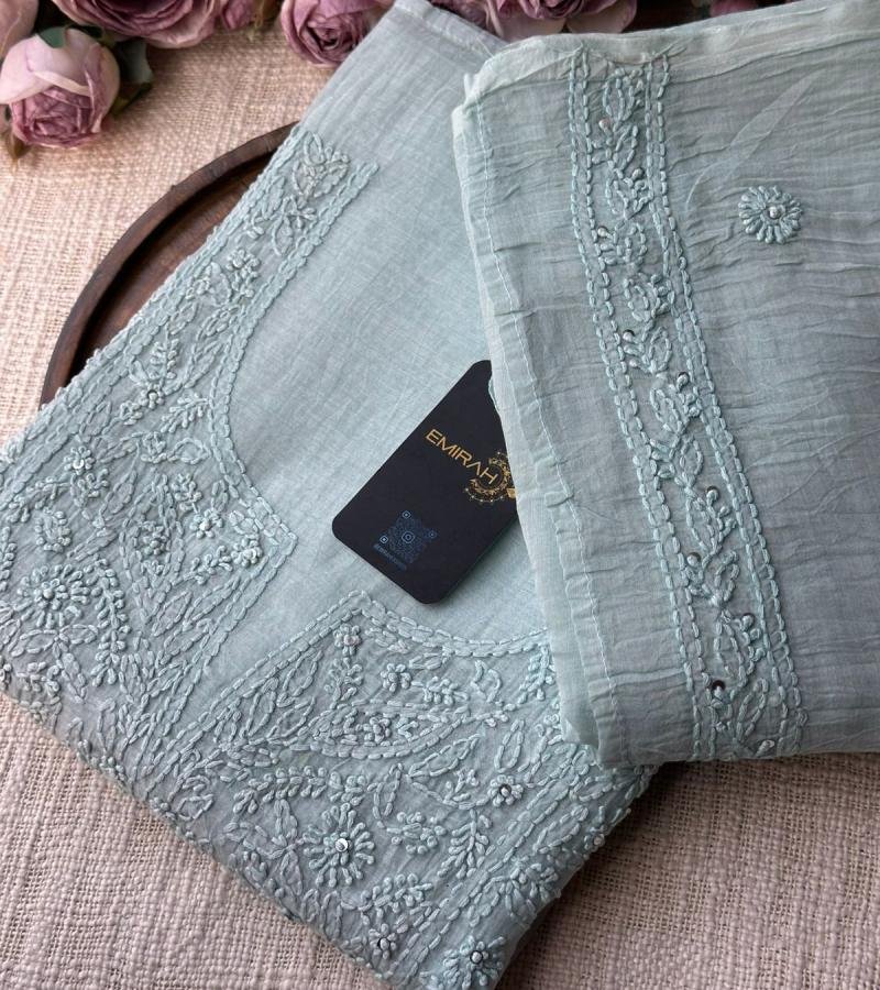  Serene Pastel Mul Chanderi Suit with Elegant Embroidery - Royal Blue