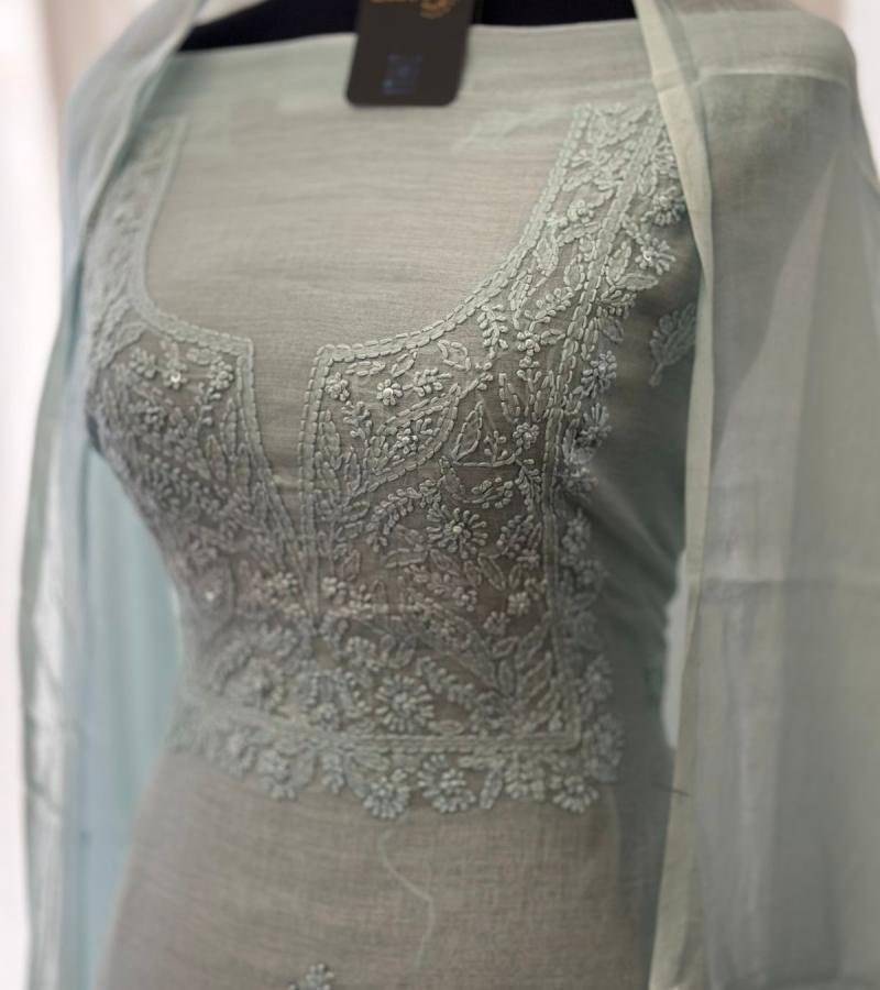  Serene Pastel Mul Chanderi Suit with Elegant Embroidery - Royal Blue