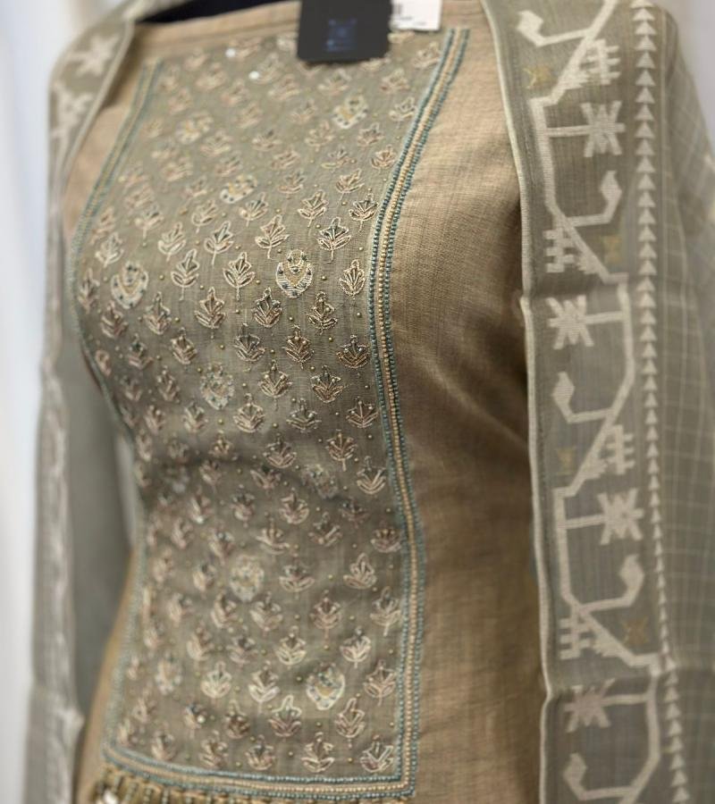 Elegant Chanderi Jamdani Weave Suit - Rose Pink