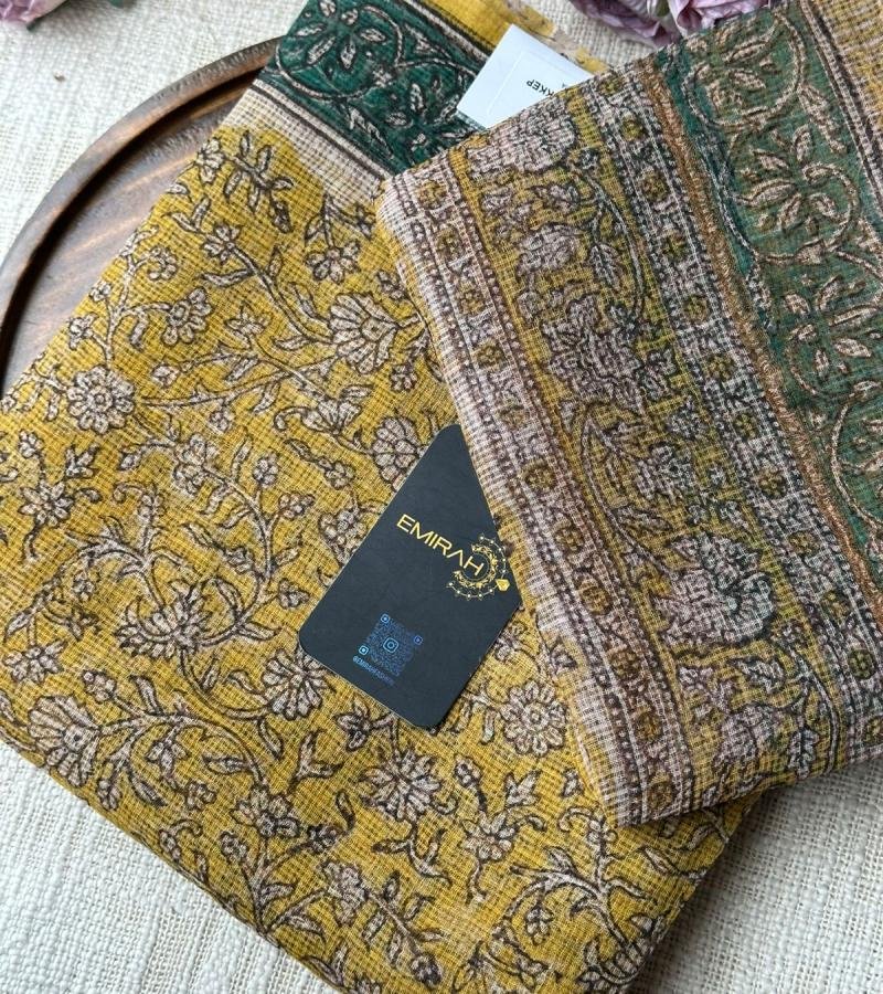Rustic Floral Kota Doriya Suit - Emerald Green