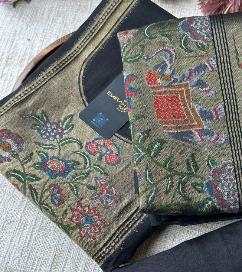 Regal Chanderi Jamdani Artistic Suit - Emerald Green