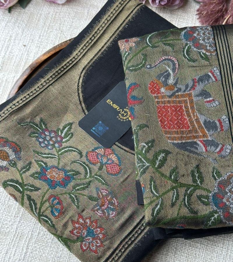 Regal Chanderi Jamdani Artistic Suit - Emerald Green