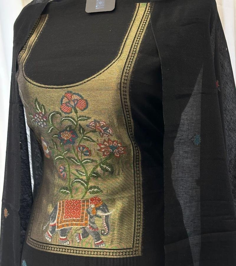 Regal Chanderi Jamdani Artistic Suit - Emerald Green