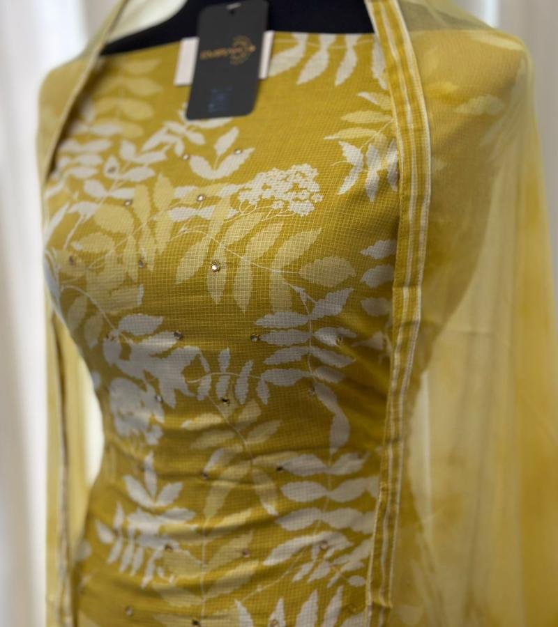  Soft Floral Cotton Suit with Chiffon Dupatta - Charcoal Grey