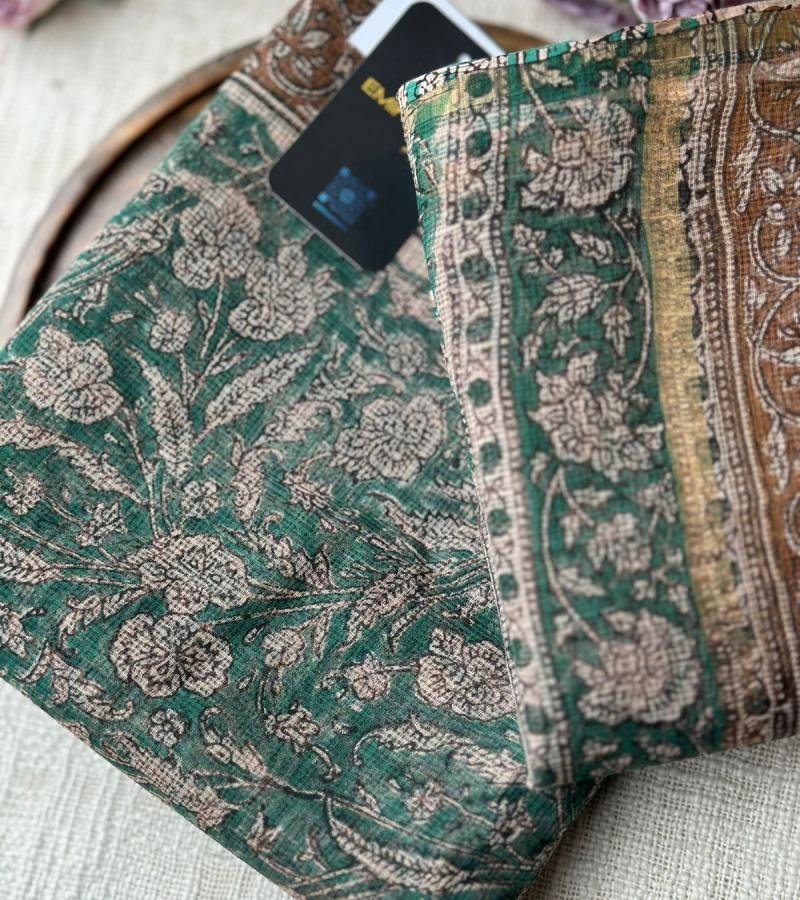 Rustic Floral Kota Doriya Suit - Silver